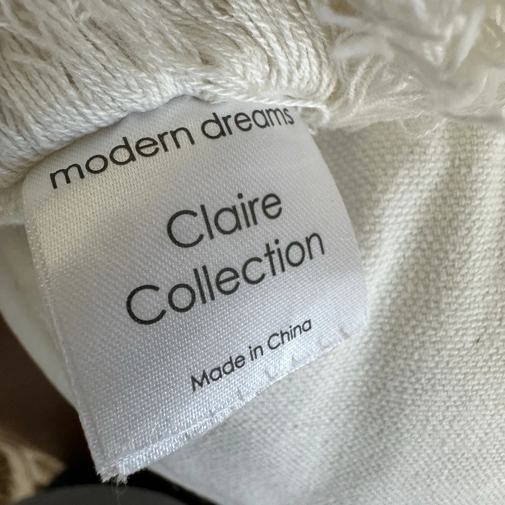 Modern Dreams Throw Pillow‎ 16x16 Inch Cross Stitch Embroidered Geometric White